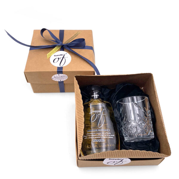 Confezione Mini grappa Bonollo con bicchiere